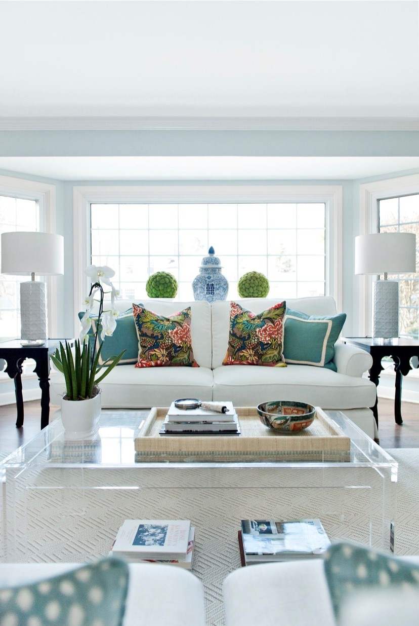 Ashley colombo living room with Schumacher pillows
