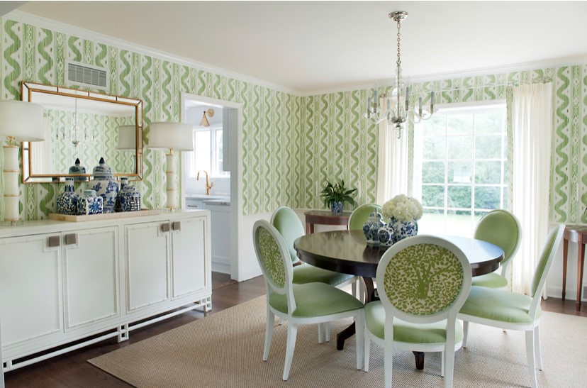 Ashley Colombo Green and white dining room wide angle
