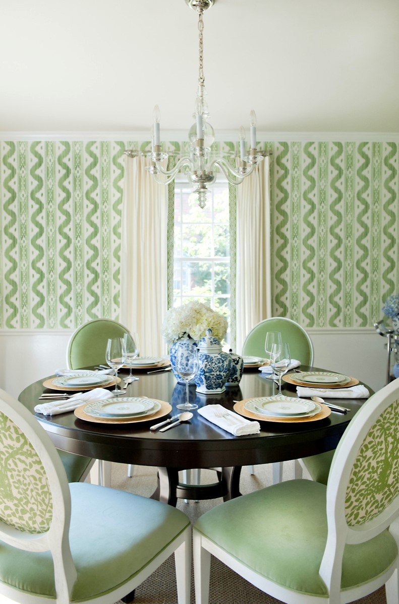 Ashley Colombo Interiors green and white dining room